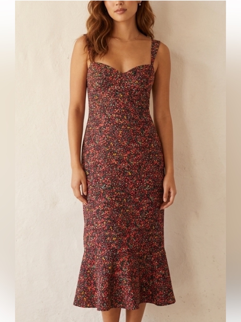 Anthropologie Hutch Floral Sweetheart Midi Dress Pink Fit and Flare XS